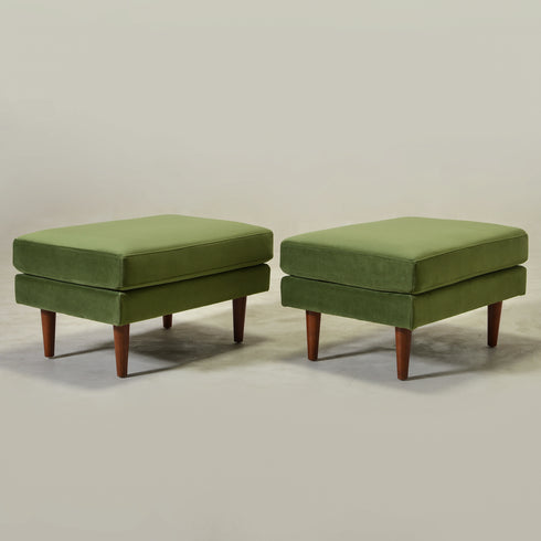 Albert Linen Blend Ottoman – Footrest & Pouf | Living Room Accent Seat | Kinwell Furniture | Contemporary Ottoman | Green