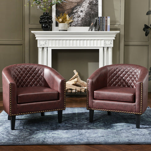 Logan Faux Leather Tufted Club Chair - Red Accent Chair | Decorative Accent Chairs | Kinwell Furniture | Modern Accent Chairs