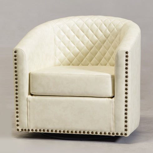 Logan Faux Leather Tufted Swivel Club Chair - Modern Swivel Chair | Swivel Accent Chairs | Kinwell Furniture | Swivel Armchairs