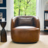Ashlie Leather Swivel Barrel Chair - Brown Modern Swivel Chair | Swivel Accent Chairs | Kinwell Furniture | Swivel Armchairs