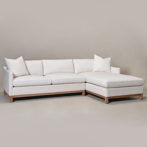 Cream Goose Down Sectional Sofa | L-Shape Down Filled Sectional with Chaise | Cream Upholstered Sectional Sofa | Modern Cream Sectional Couch | Soft Down Sectional Sofa