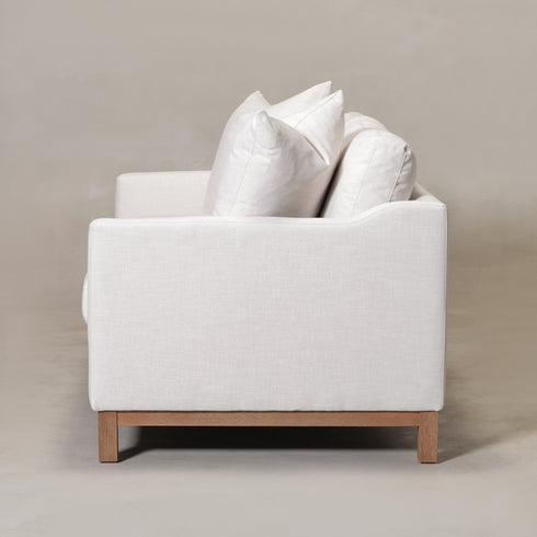 Goose Down Feathers Upholstered Loveseat – Cream Square Arm 2-Seater Sofa | Plush Feather-Filled Loveseat | Kinwell Furniture | Cloud-Soft, Timeless Design