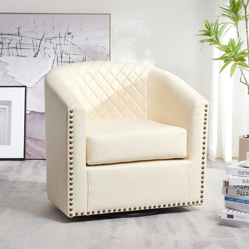 Logan Faux Leather Tufted Swivel Club Chair - Cream Modern Swivel Chair | Swivel Accent Chairs | Kinwell Furniture | Swivel Armchairs