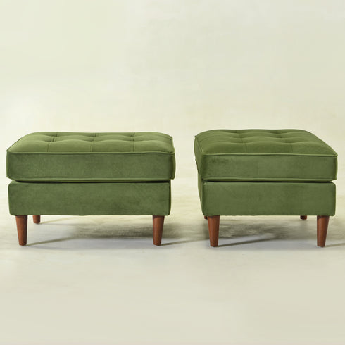 Tiziano Tufted Ottoman – Velvet Rectangular Footrest & Accent Seat | Mid-Century Upholstered Pouf | Green Ottoman