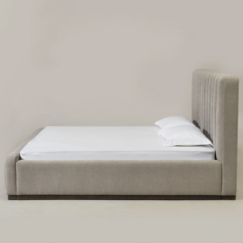 Agnes Linen Platform Bed - Beige / Gray Upholstered Bed | Queen & King Platform Beds | Kinwell Furniture | Modern Linen Bed Frames