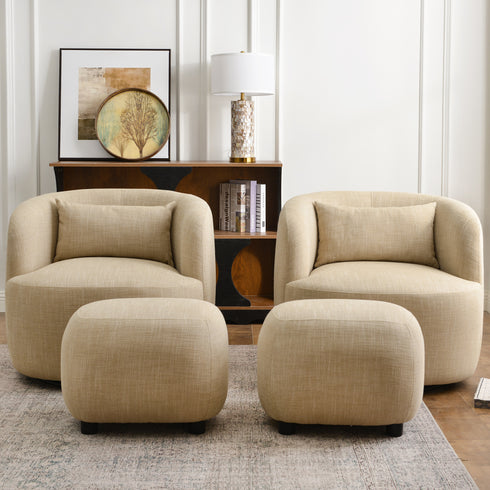 Ashlie Linen Swivel Barrel Chair - Wheat Modern Swivel Chair | Swivel Accent Chairs | Kinwell Furniture | Swivel Armchairs
