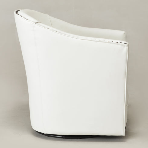 Lawton Faux Leather Tufted Swivel Chair – White Industrial Modern Swivel Chair | Faux Leather Office & Lounge Chair | Kinwell Furniture | High Back Chair