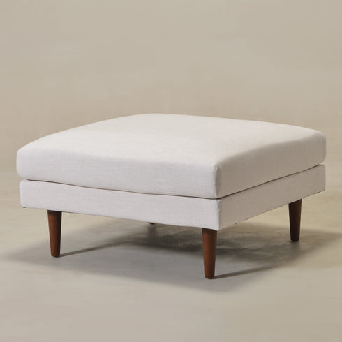 Albert Linen Blend Ottoman – Footrest & Pouf | Living Room Accent Seat | Kinwell Furniture | Contemporary Ottoman | Ivory