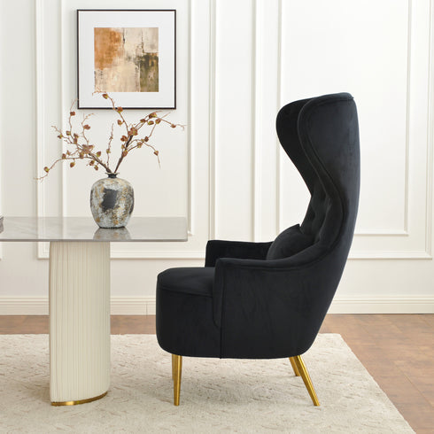 Letitia Velvet Wingback Accent Chair - Black Accent Chair | Decorative Accent Chairs | Kinwell Furniture | Modern Accent Chairs