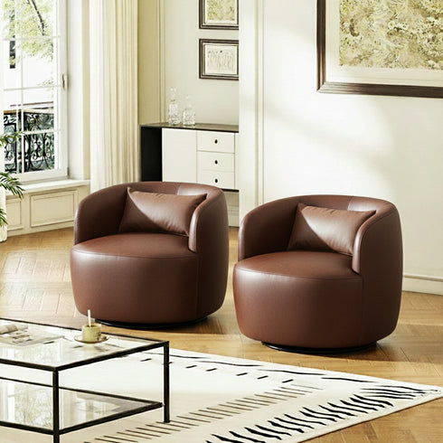 Ashlie Faux Leather Swivel Chair - Brown Modern Swivel Chair | Swivel Accent Chairs | Kinwell Furniture | Swivel Armchairs