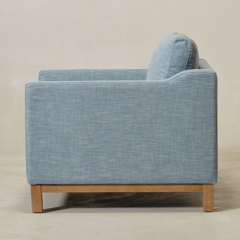 Goose Down Feathers Upholstered Armchair – Blue Square Arm Accent Chair | Plush Feather-Filled Chair | Kinwell Furniture | Cloud-Soft, Timeless Design