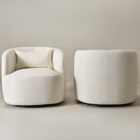 Ashlie Bouclé Swivel Barrel Chair - Beige Modern Swivel Chair | Swivel Accent Chairs | Kinwell Furniture | Swivel Armchairs