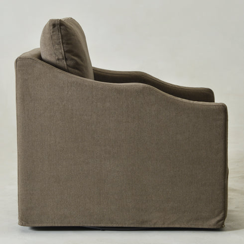 Charles Slipcover Swivel Barrel Chair – Brown Modern Swivel Chair | Slipcover Swivel Chairs | Kinwell Furniture | Swivel Armchairs