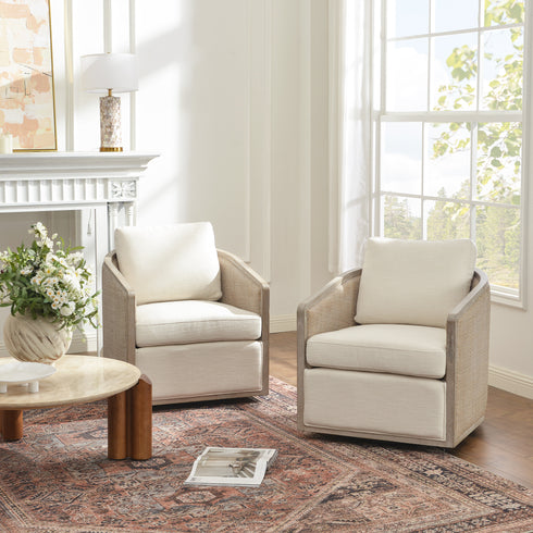 Claude Linen Swivel Cane Chair