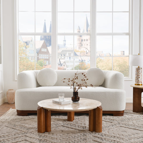 Otto Bouclé Loveseat in Beige – Modern Boucle 2 Seater Sofa | Small Apartment Sofa | Cozy Loveseat Couch | Kinwell Furniture