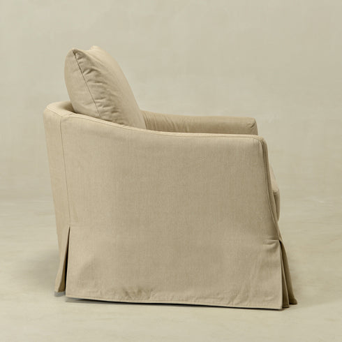 Eliza Slipcover Swivel Barrel Chair – Sand Swivel Armchair | Washable Slipcover Chair | Kinwell Furniture | Cozy Lounge Chair