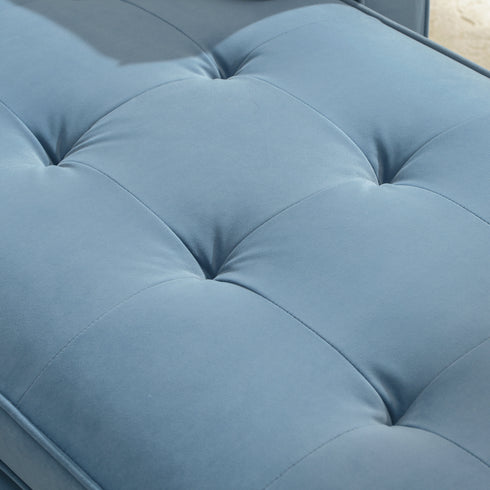Tiziano Tufted 2-Piece Sectional Sofa – Blue Velvet Reversible Chaise Couch with Accent Pillows | Mid-Century Modern L-Shaped Sofa | Kinwell Furniture