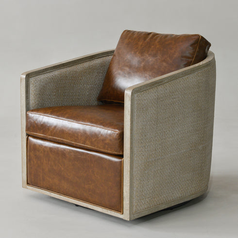 Claude Premium Leather Swivel Cane Chair - Cozy Swivel Chair | Swivel Armchairs | Kinwell Furniture | Living Room Swivel Chairs
