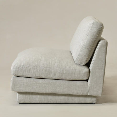 Linen Blend Down Feather Upholstered Accent Chair – Light Gray Modern Armless Slipper Chair | Plush Goose Down Filled Lounge Chair with Removable Cushions | Kinwell Furniture | Extra Wide Accent Chair