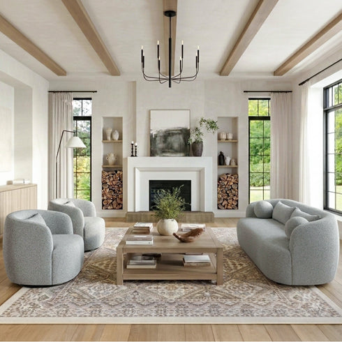 Ashlie Bouclé Loveseat |Light Gray Loveseat | Fabric Loveseat Couch | Kinwell Furniture | Modern Loveseats & Comfortable Loveseat Sofa