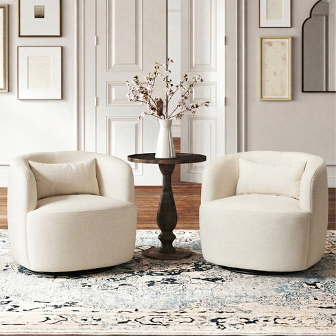 Ashlie Linen Swivel Barrel Chair - Ivory Modern Swivel Chair | Swivel Accent Chairs | Kinwell Furniture | Swivel Armchairs