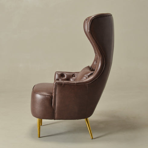 Letitia Faux Leather Wingback Chair - Brown Accent Chair | Decorative Faux Leather Chairs | Kinwell Furniture | Modern Wingback Accent Chairs