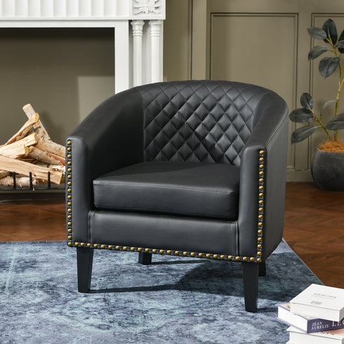 Logan Faux Leather Tufted Club Chair - Black Accent Chair | Decorative Accent Chairs | Kinwell Furniture | Modern Accent Chairs