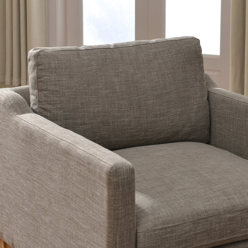 Goose Down Feathers Upholstered Armchair – Tan Square Arm Accent Chair | Plush Feather-Filled Chair | Kinwell Furniture | Cloud-Soft, Timeless Design