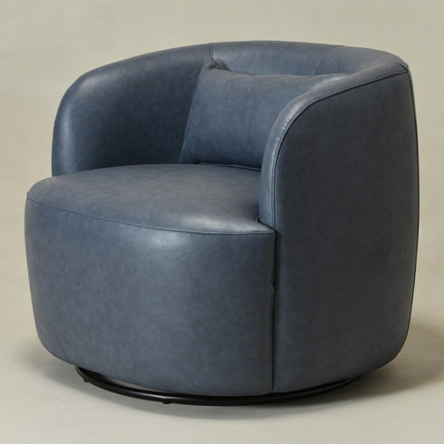 Ashlie Faux Leather Swivel Chair - Navy Blue Swivel Chair | Faux Leather Armchairs | Kinwell Furniture | Modern Swivel Accent Chairs