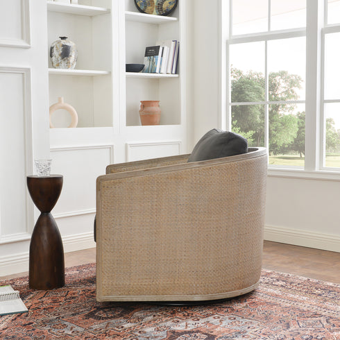 Claude Premium Leather Swivel Cane Chair - Modern Swivel Chair | Swivel Accent Chairs | Kinwell Furniture | Swivel Armchairs