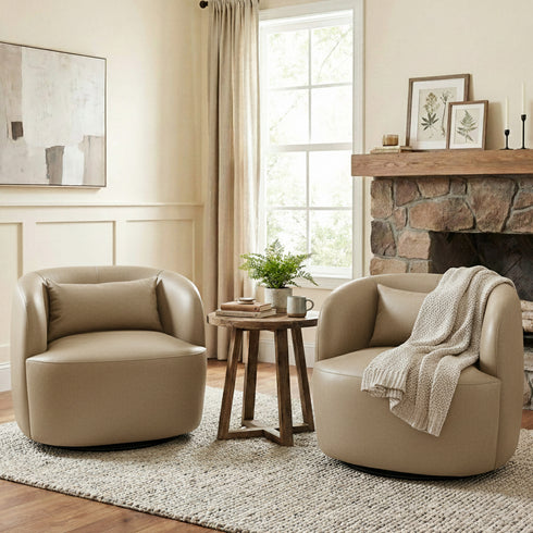 Ashlie Faux Leather Swivel Chair - Khaki Swivel Armchair | Faux Leather Accent Chairs | Kinwell Furniture | Modern Swivel Chairs