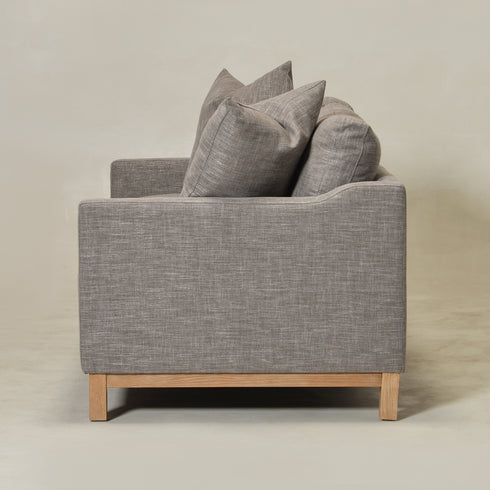 Goose Down Feathers Upholstered Loveseat – Tan Square Arm 2-Seater Sofa | Plush Feather-Filled Loveseat | Kinwell Furniture | Cloud-Soft, Timeless Design