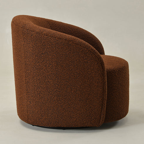 Everitte Bouclé Swivel Barrel Chair - Brown Modern Swivel Chair | Swivel Accent Chairs | Kinwell Furniture | Swivel Armchairs