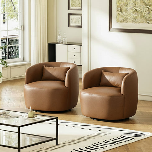 Ashlie Faux Leather Swivel Chair - Camel Modern Swivel Chair | Faux Leather Armchairs | Kinwell Furniture | Swivel Accent Chairs