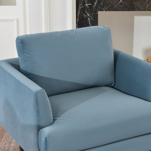 Upholstered Armchair – Blue Square Arm Accent Chair | Performance Fabric Armchair | Kinwell Furniture | Scandinavian, Timeless Design