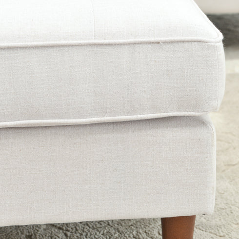 Tiziano Tufted Ottoman – Linen Rectangular Footrest & Accent Seat | Mid-Century Upholstered Pouf | Ivory Ottoman