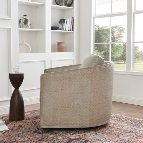 Claude Premium Leather Swivel Cane Chair - Modern Swivel Chair | Swivel Accent Chairs | Kinwell Furniture | Swivel Armchairs