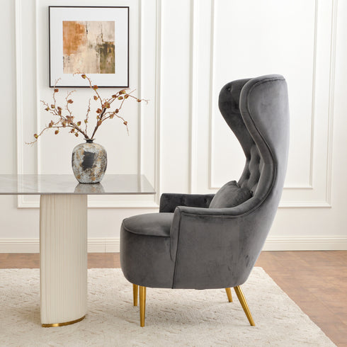 Letitia Velvet Wingback Accent Chair - Gray Accent Chair | Decorative Accent Chairs | Kinwell Furniture | Modern Accent Chairs