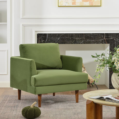 Upholstered Armchair – Green Square Arm Accent Chair | Performance Fabric Armchair | Kinwell Furniture | Scandinavian, Timeless Design