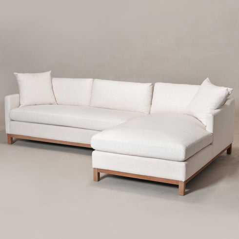 Cream Goose Down Sectional Sofa | L-Shape Down Filled Sectional with Chaise | Cream Upholstered Sectional Sofa | Modern Cream Sectional Couch | Soft Down Sectional Sofa