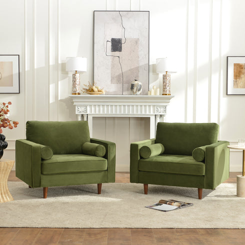 Tiziano Tufted Armchair – Green Velvet Accent Chair with Pillows | Mid-Century Lounge Chair | Kinwell Furniture