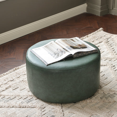 Elof Faux Leather Ottoman - Faux Leather Footrest | Round Pouf for Living Room | Kinwell Furniture | Stylish Home Seating