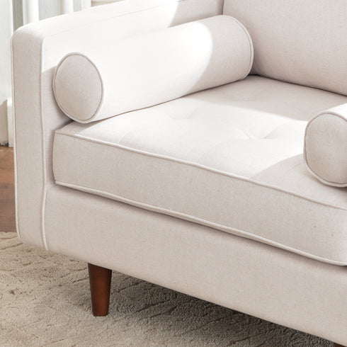 Tiziano Tufted Armchair – Ivory Linen Accent Chair with Pillows | Mid-Century Lounge Chair | Kinwell Furniture