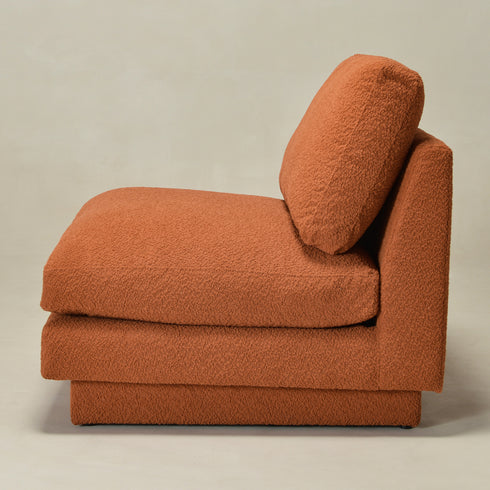 Montyne Armless Bouclé Chair - Rich Caramel Upholstery | Earth Tone Accent Chair | Kinwell Furniture | Mid-century Modern Style