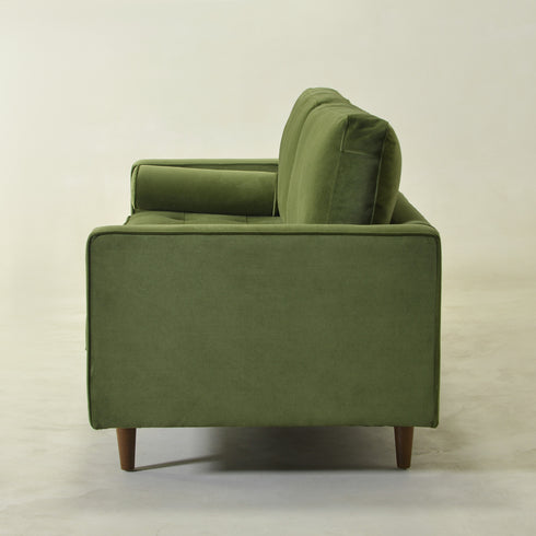 Tiziano Tufted 3-Seater Sofa – Green Velvet Couch with Accent Pillows | Mid-Century Modern Sofa | Kinwell Furniture