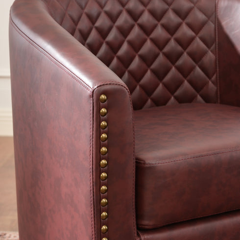 Logan Faux Leather Tufted Swivel Club Chair - Red Modern Swivel Chair | Swivel Accent Chairs | Kinwell Furniture | Swivel Armchairs