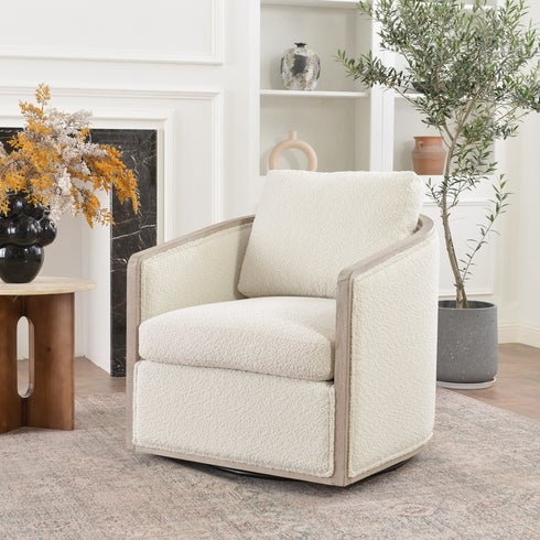 Claude Bouclé Swivel Barrel Chair - Cozy Modern Swivel Chair | Swivel Accent Chair for Living Room | Kinwell Furniture | Swivel Armchair with Bouclé Fabric