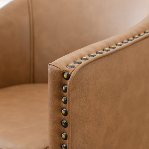 Lawton Faux Leather Tufted Swivel Chair – Camel Industrial Modern Swivel Chair | Faux Leather Office & Lounge Chair | Kinwell Furniture | High Back Chair