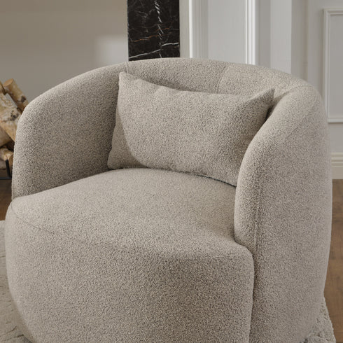 Ashlie Bouclé Swivel Barrel Chair - Taupe Modern Swivel Chair | Swivel Accent Chairs | Kinwell Furniture | Swivel Armchairs