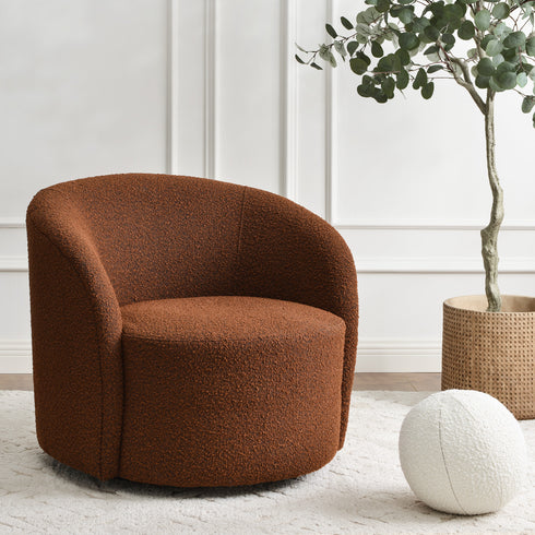 Everitte Bouclé Swivel Barrel Chair - Brown Modern Swivel Chair | Swivel Accent Chairs | Kinwell Furniture | Swivel Armchairs